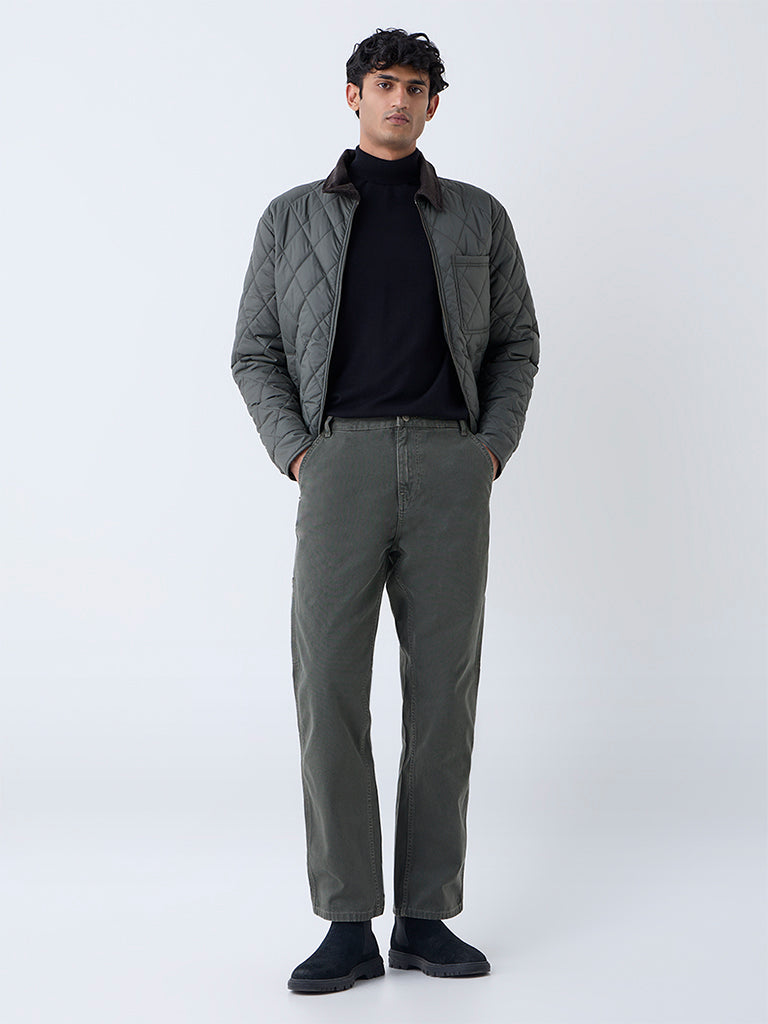 WES Casuals Olive Relaxed-Fit Mid-Rise Jeans