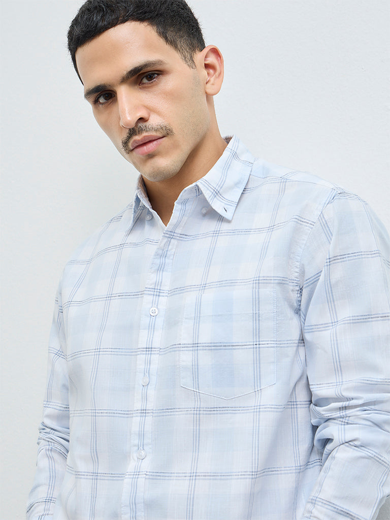 WES Casuals Light Blue Relaxed-Fit Cotton-Blend Shirt