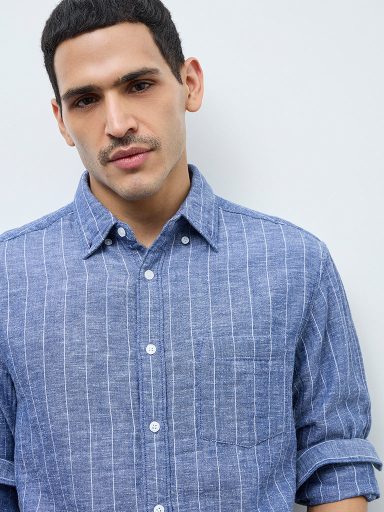 WES Casuals Blue Striped Relaxed-Fit Shirt