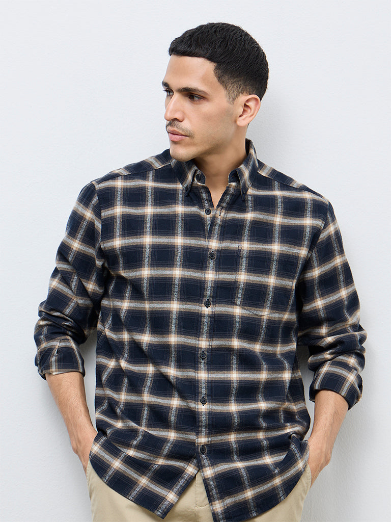 WES Casuals Black Check Relaxed Fit Cotton Shirt