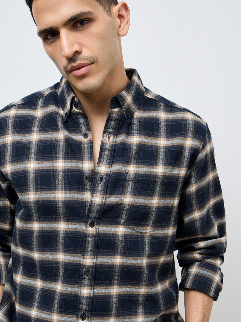 WES Casuals Black Check Relaxed Fit Cotton Shirt