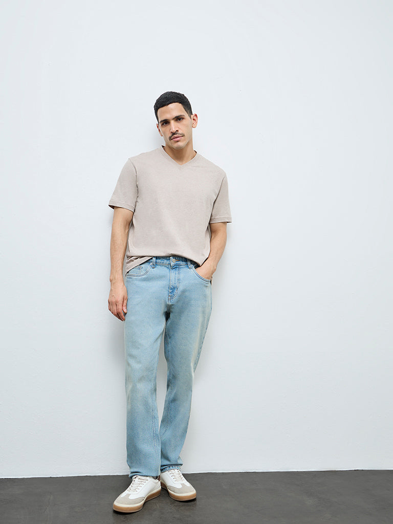 WES Casuals Light Taupe Slim-Fit Cotton T-Shirt
