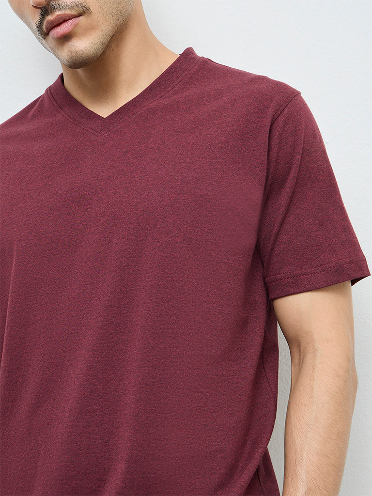 WES Casuals Wine Slim-Fit Cotton T-Shirt
