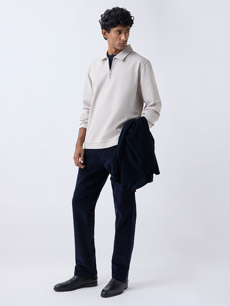 WES Casuals Beige Relaxed-Fit Quarter-Zip Sweatshirt