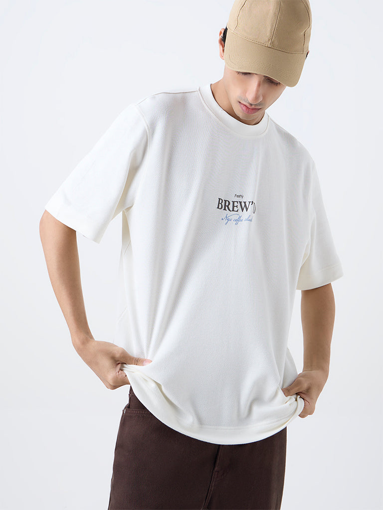 Nuon Cream Graphic Printed Relaxed-Fit Cotton T-Shirt