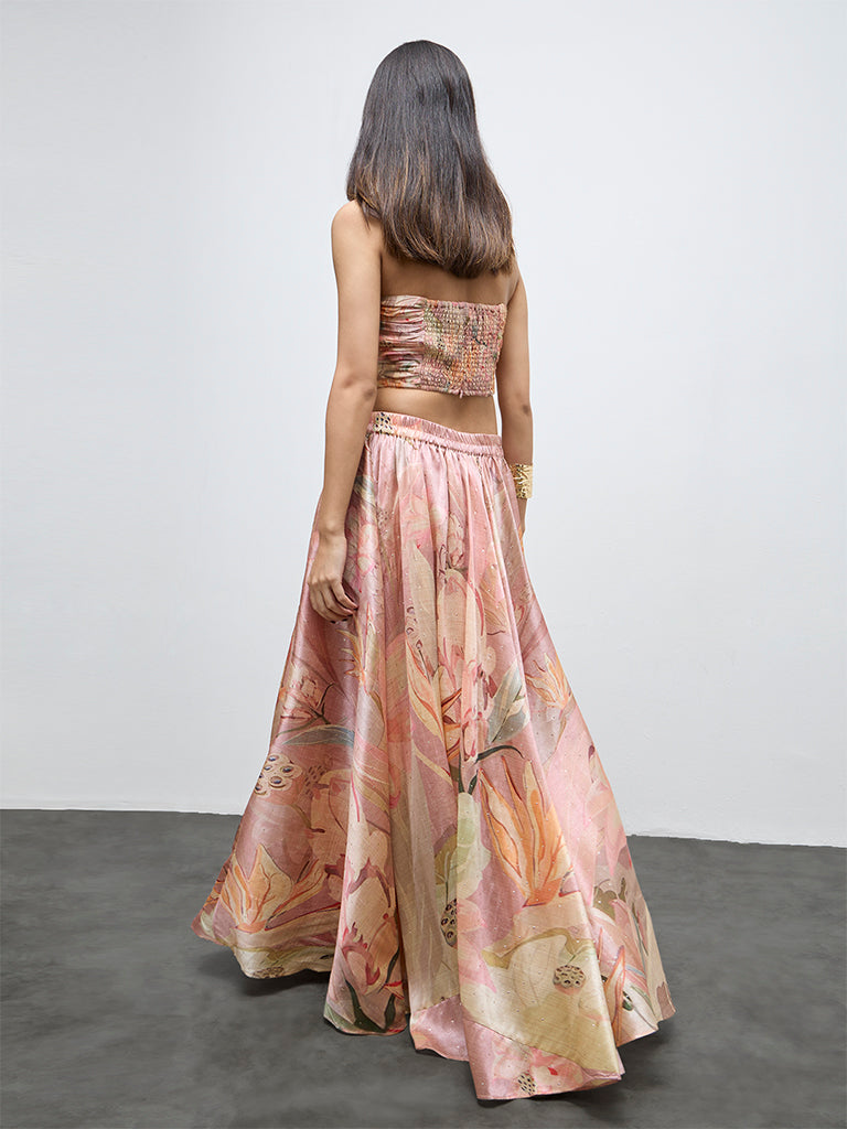 Vark Light Pink Floral Pattern Skirt