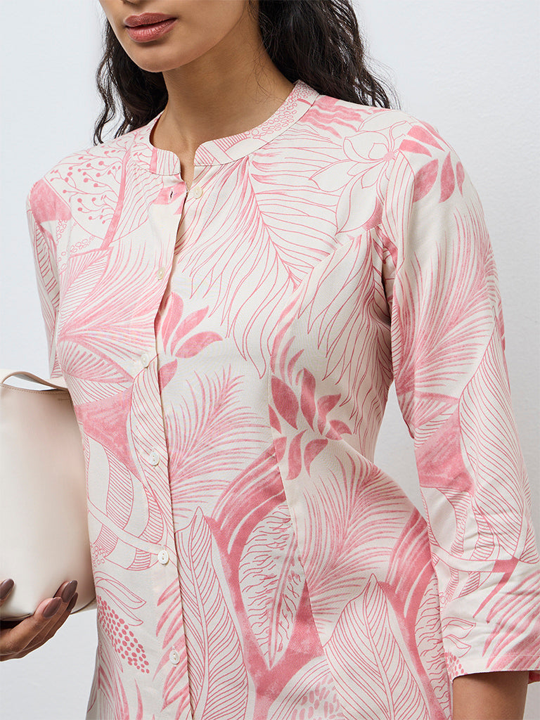 Utsa Pink Foliage Printed A-Line Kurta