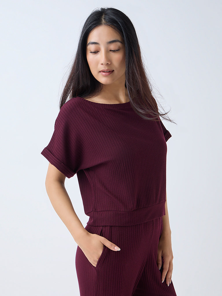 Wunderlove Plum Self-Stripe Top