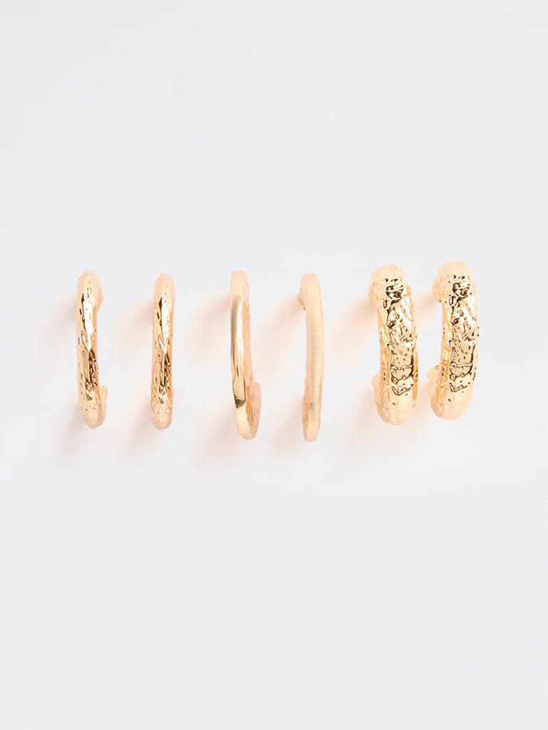 Westside Accessories Gold Textured Hoop Earrings (Pack of 3)