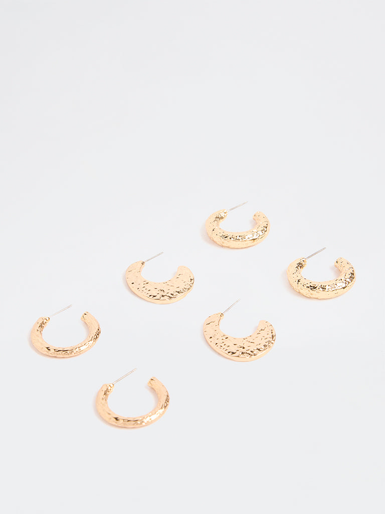 Westside Accessories Gold Textured Hoop Earrings (Pack of 3)