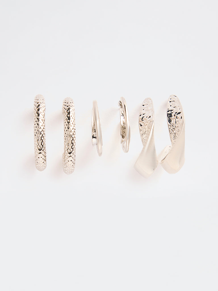 Westside Accessories Silver Textured Hoop Earrings (Pack of 3)