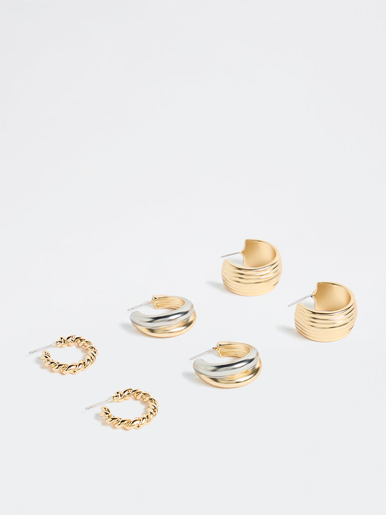 Westside Accessories Gold Chunky Textured Hoop Earrings - Pack of 3