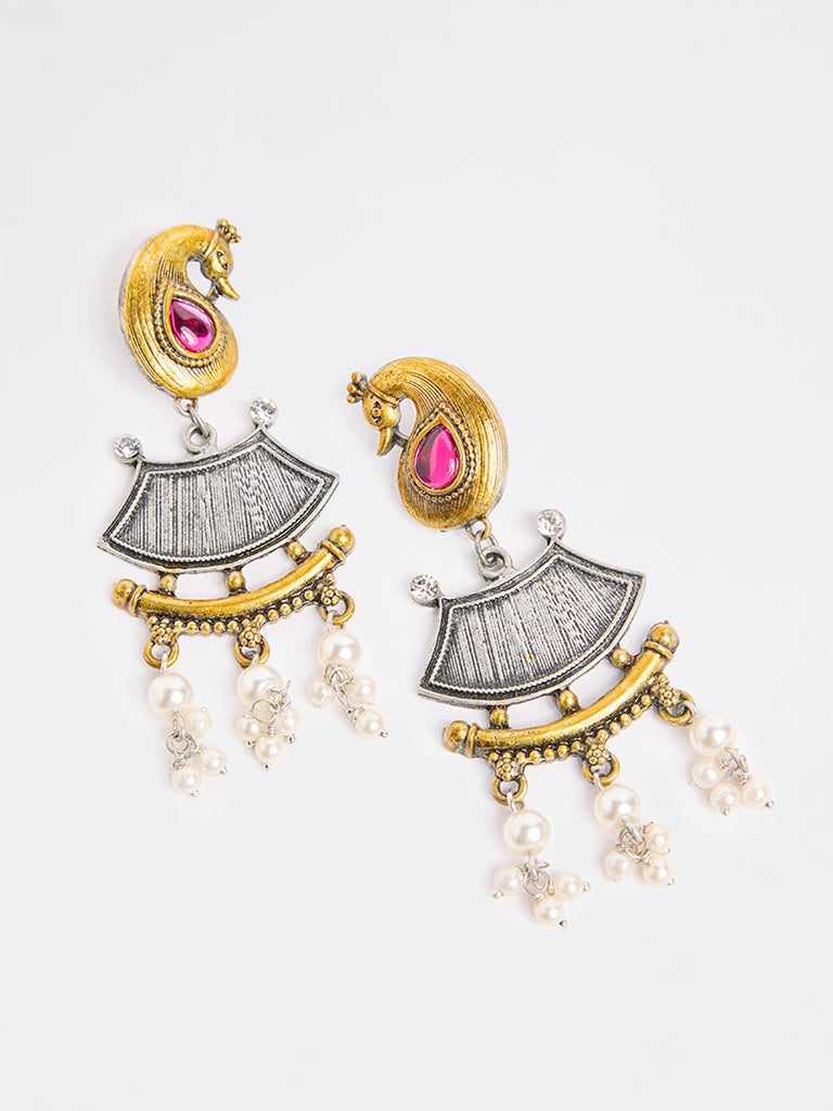 Westside Accessories Multicolour Oxidized Pearl Jhumki Earrings