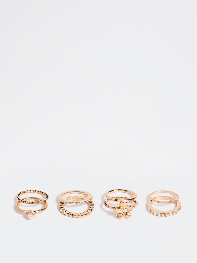 Westside Accessories Gold Assorted Rings (Pack of 8)
