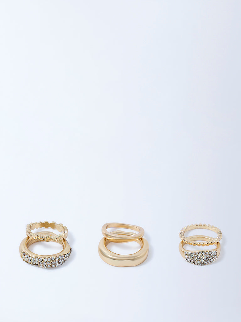 Westside Accessories Gold Studded Rings - Pack of 6