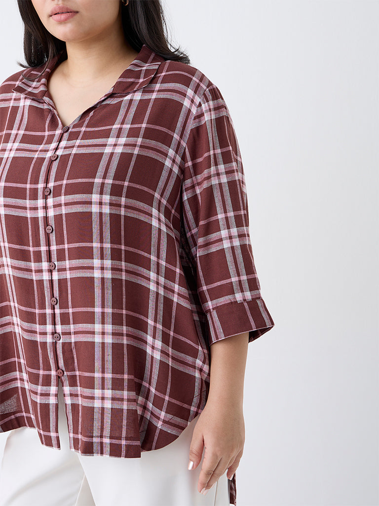 Gia Brown Checks Detailed High-Low Shirt
