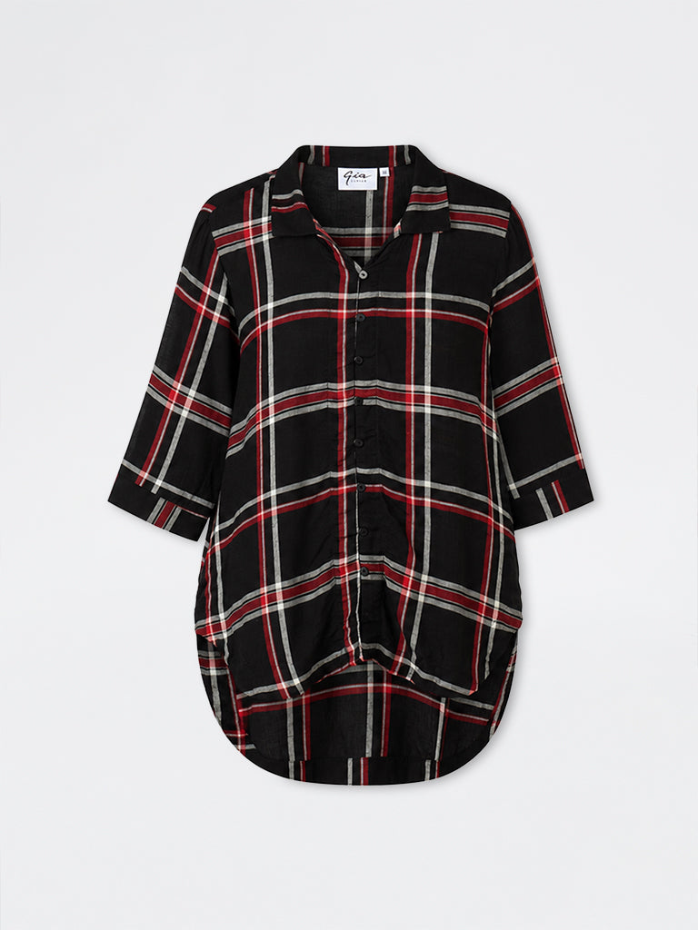 Gia Black Checkered High-Low Shirt