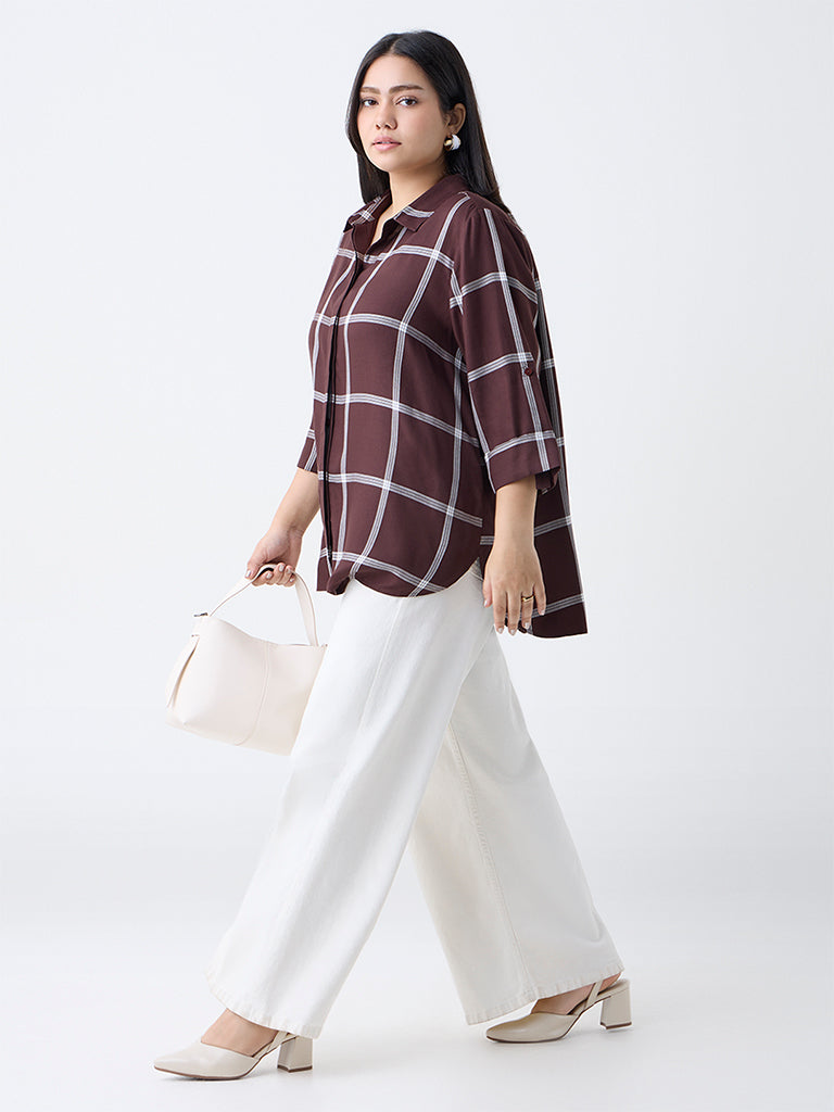 Gia Dark Brown Checkered Shirt