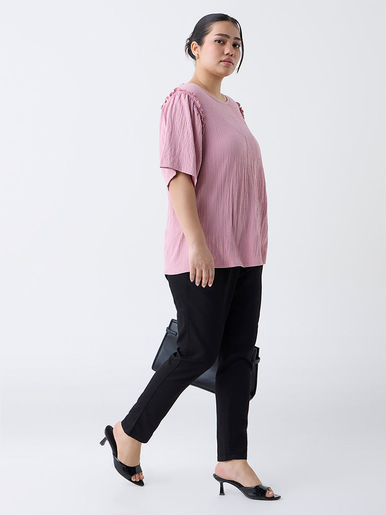 Gia Dusty Pink Crinkle-Textured Cotton Top