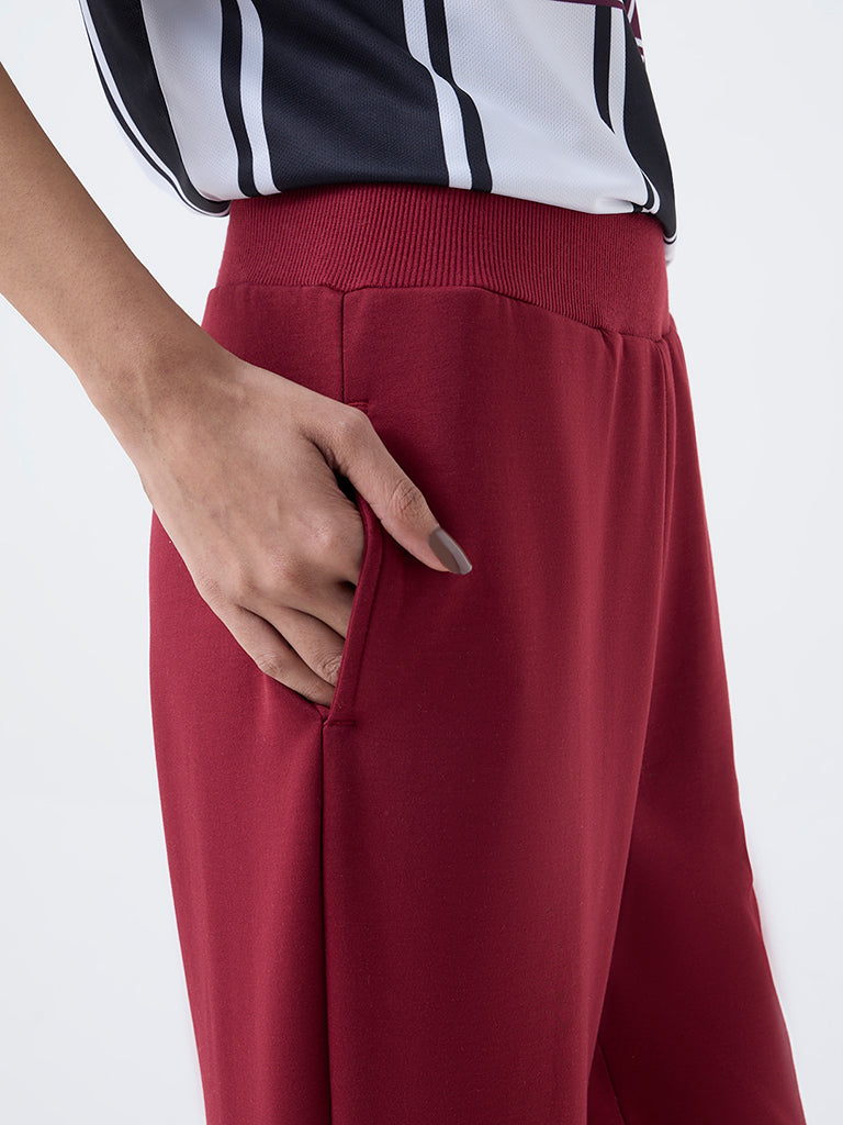Studiofit Maroon Solid High-Rise Pants