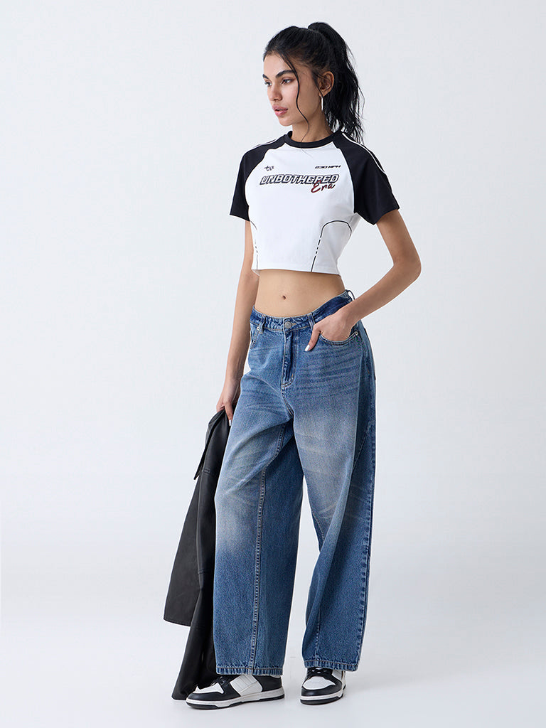 Nuon White Text Design Cotton-Blend T-Shirt