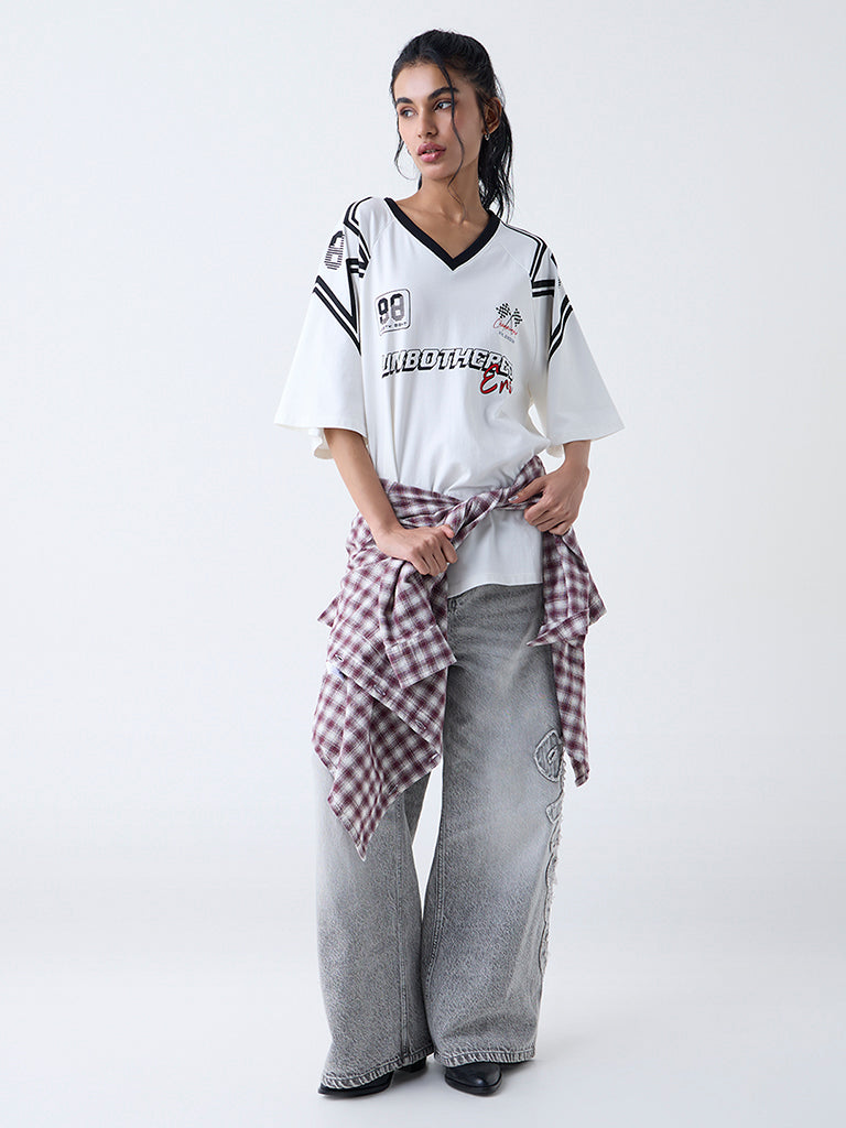 Nuon White Racer-Inspired Cotton-Blend T-Shirt
