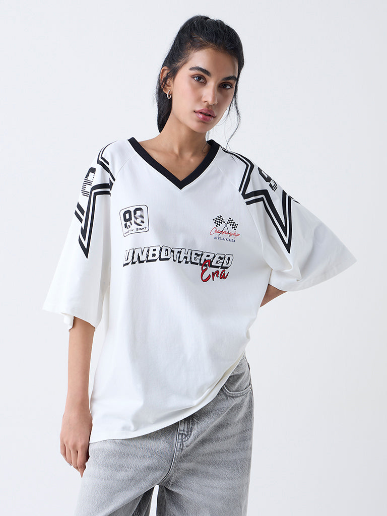 Nuon White Racer-Inspired Cotton-Blend T-Shirt
