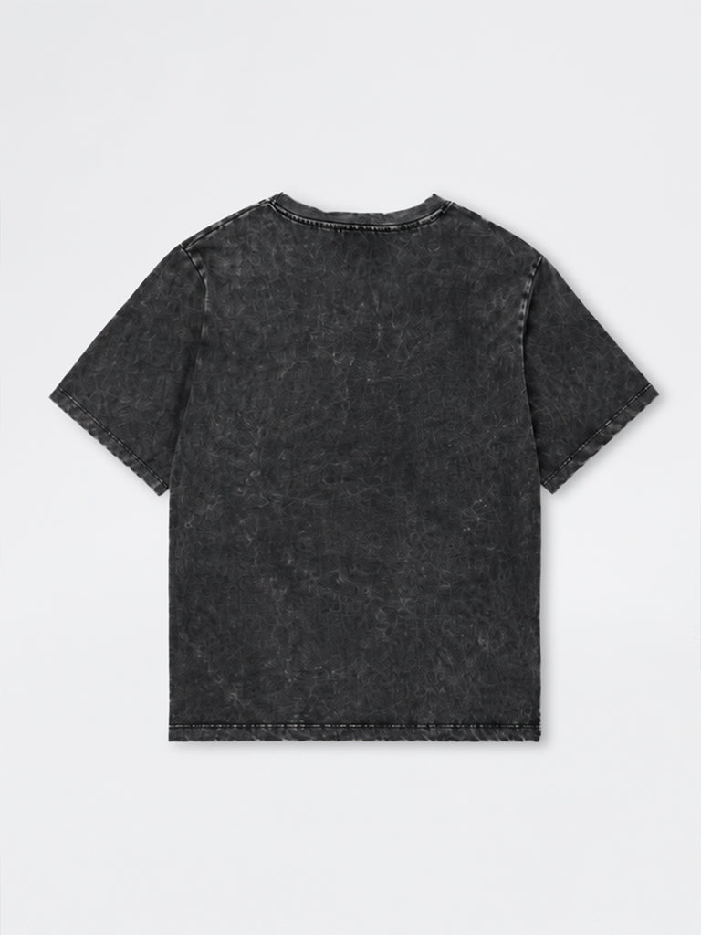 Nuon Grey Washed Text-Embellished Cotton T-Shirt