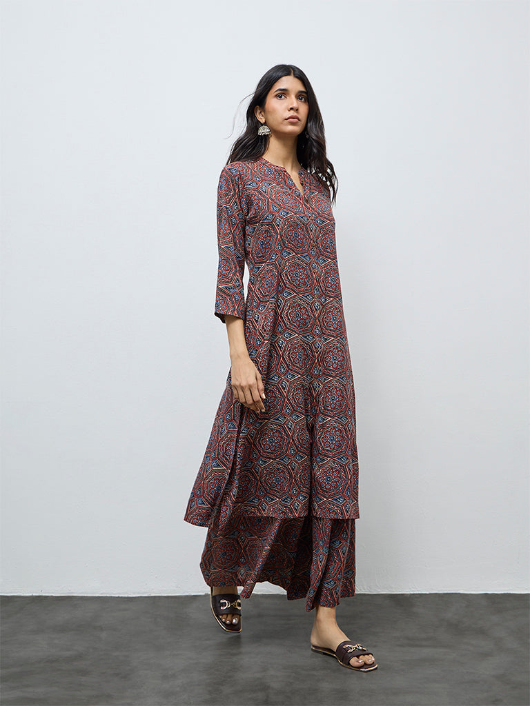 Utsa Red Printed A-Line Kurta