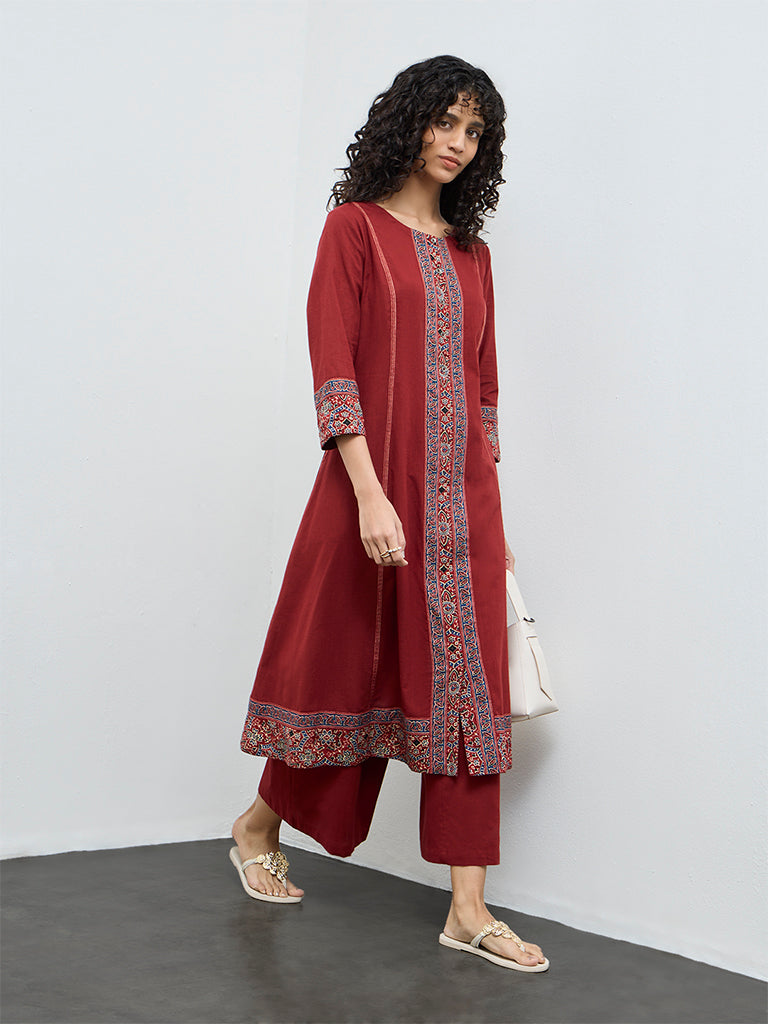 Utsa Rust Piping Detailed Cotton Anarkali Kurta