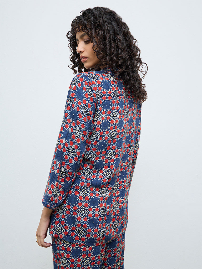 Utsa Indigo Geometric Printed Cotton Tunic