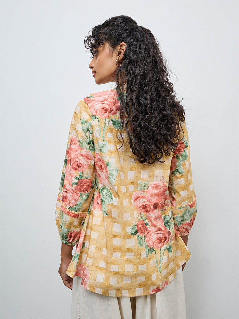 Utsa Yellow Floral Cotton Tunic