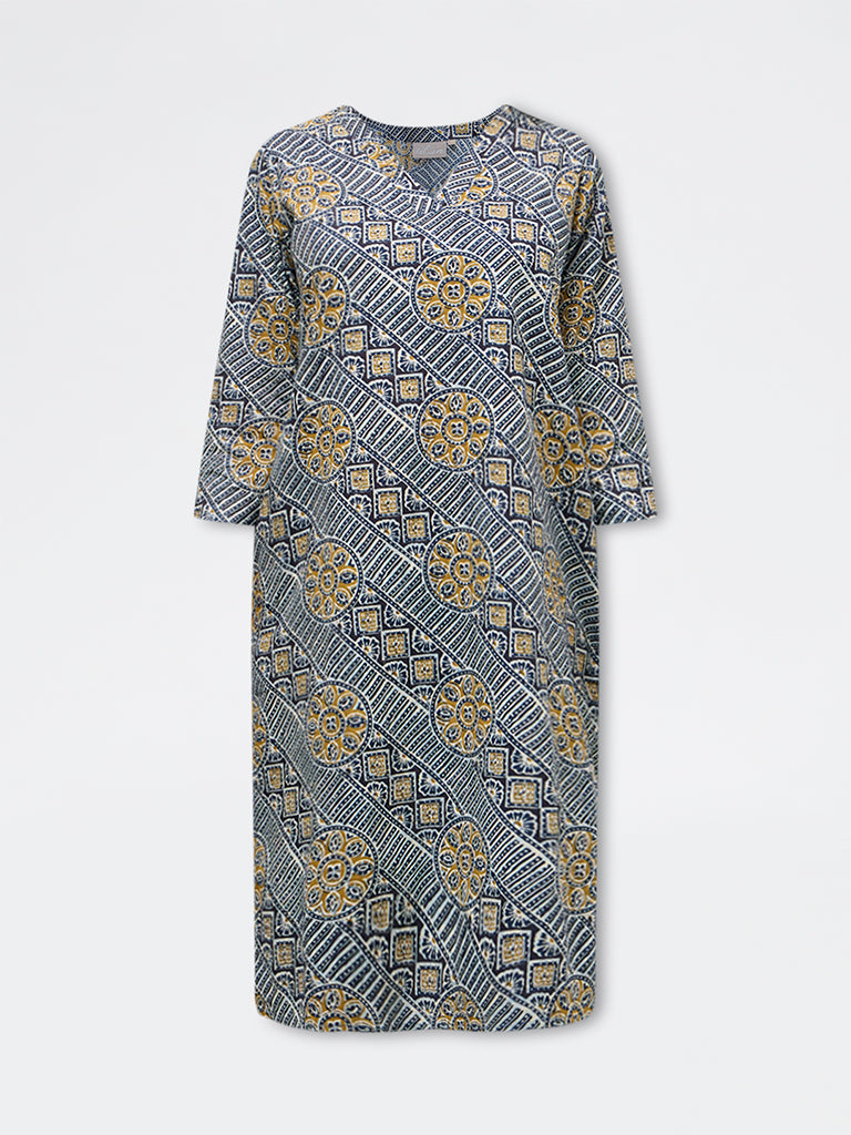 Utsa Rust Foliage Printed Cotton A-Line Kurta