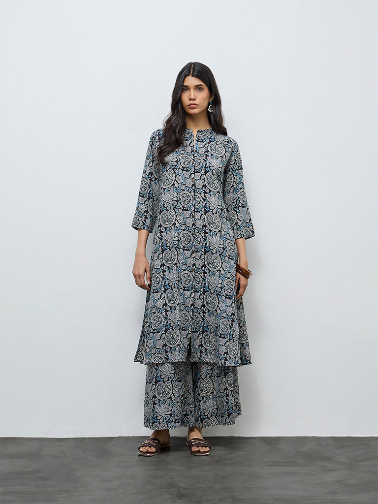 Utsa Blue Floral Printed Palazzos