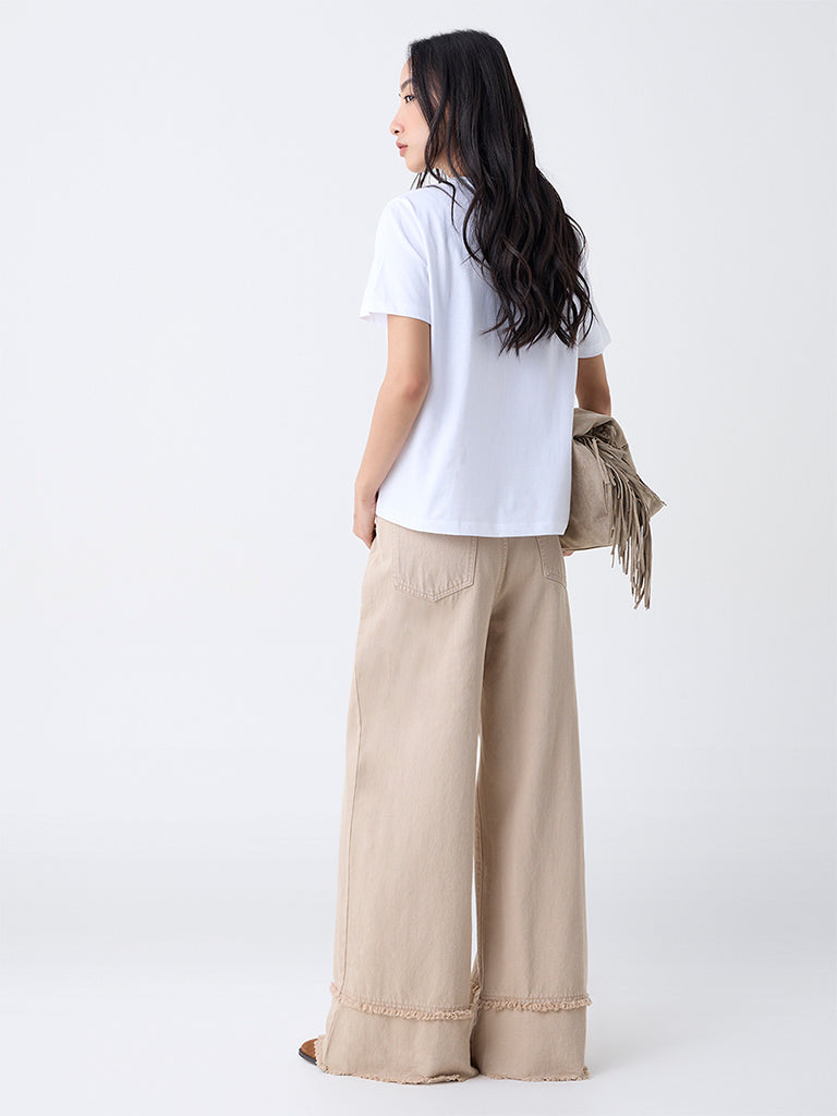 LOV White Printed Cotton T-Shirt