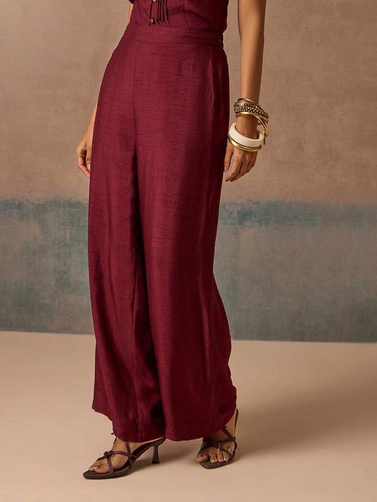 Samoh Wide-Leg Maroon Pants