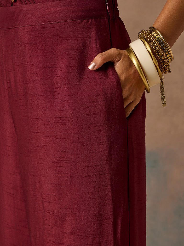 Samoh Wide-Leg Maroon Pants