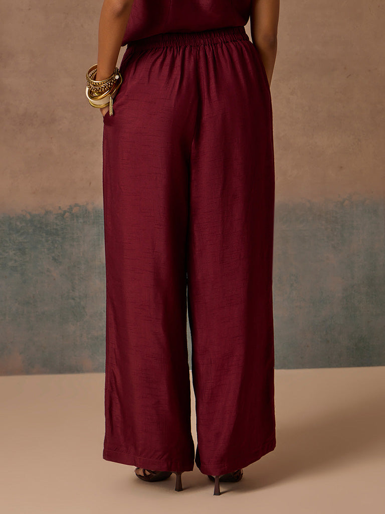 Samoh Wide-Leg Maroon Pants