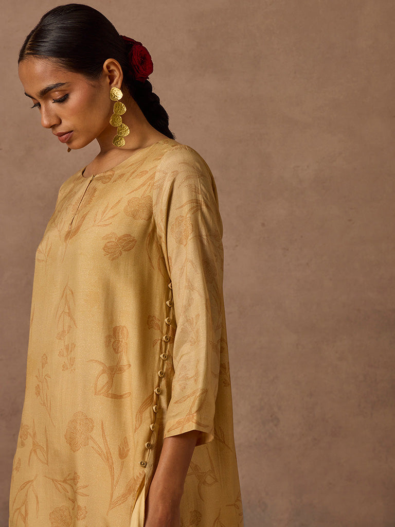 Samoh Printed Gold Kurta and Pant Set