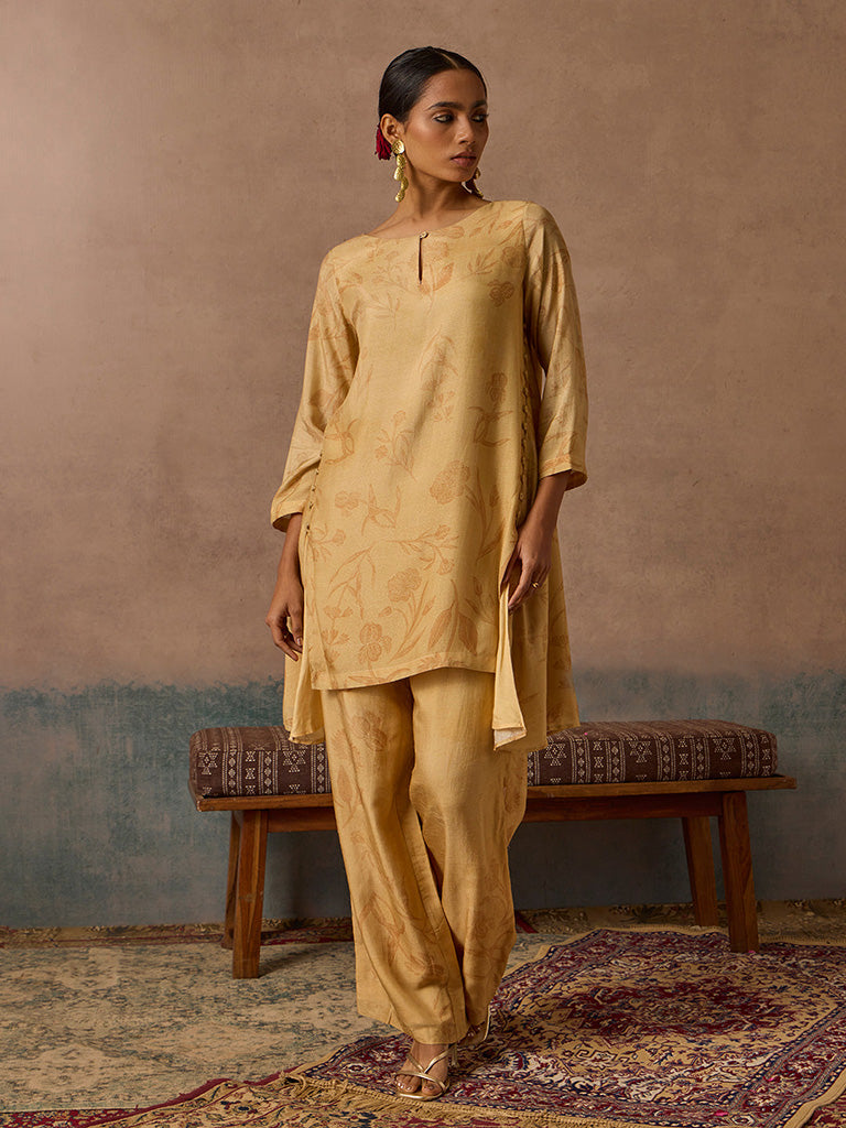 Samoh Printed Gold Kurta and Pant Set