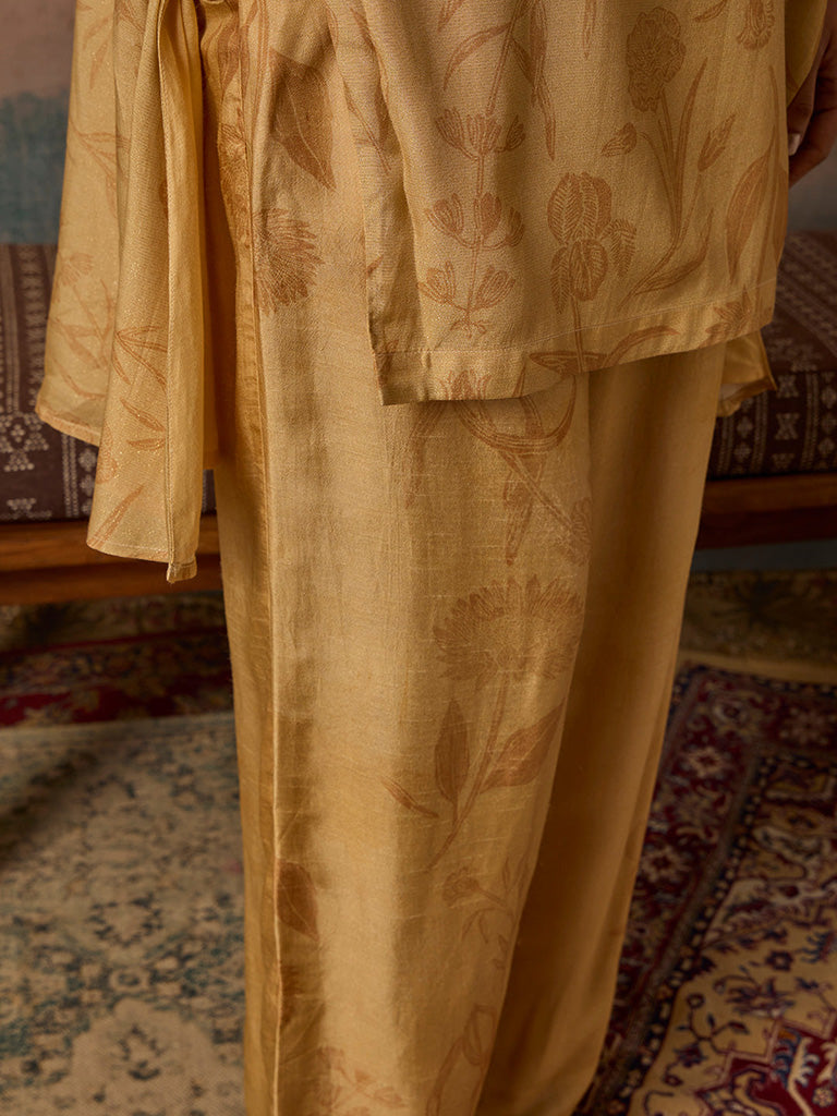 Samoh Printed Gold Kurta and Pant Set