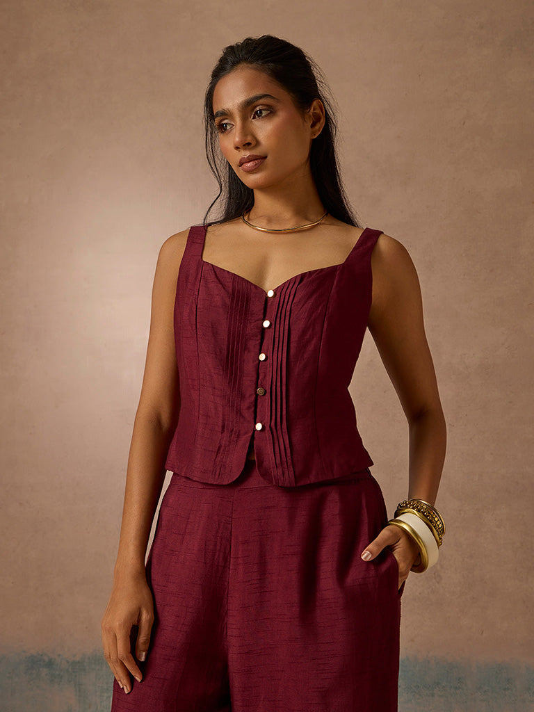 Samoh Pintuck Maroon Top