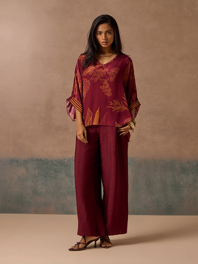 Samoh Printed Maroon Top