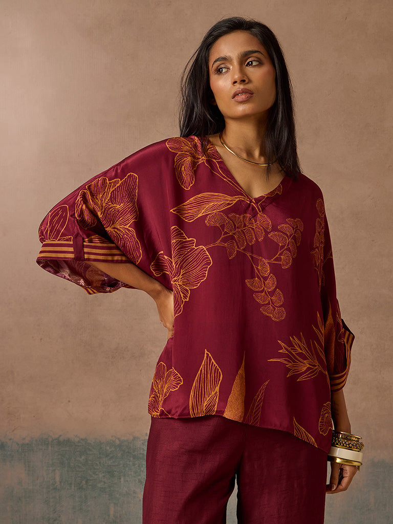 Samoh Printed Maroon Top