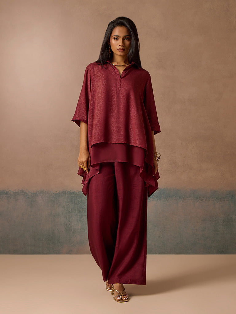 Samoh Shimmer Detailed Maroon Kurta