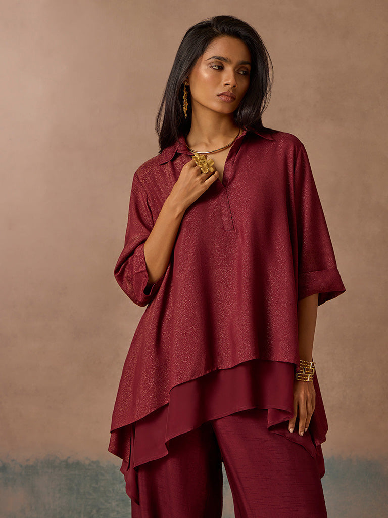 Samoh Shimmer Detailed Maroon Kurta