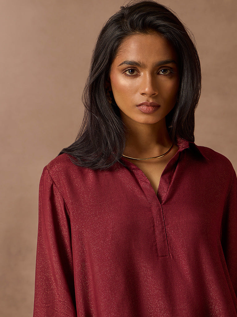 Samoh Shimmer Detailed Maroon Kurta