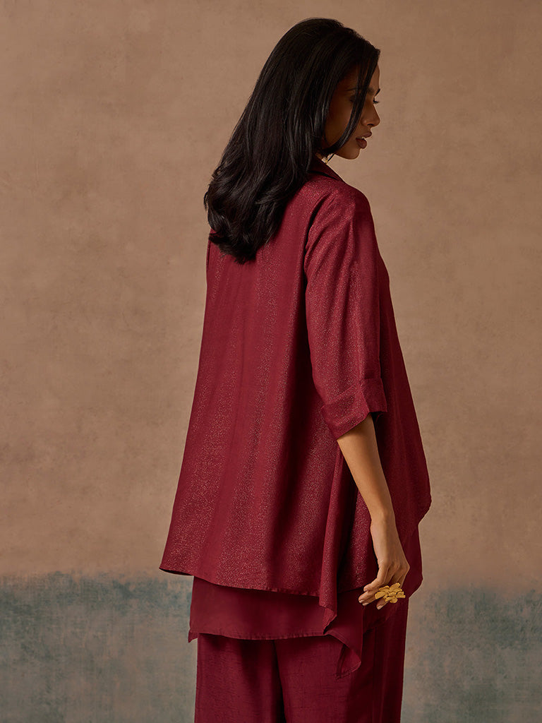 Samoh Shimmer Detailed Maroon Kurta
