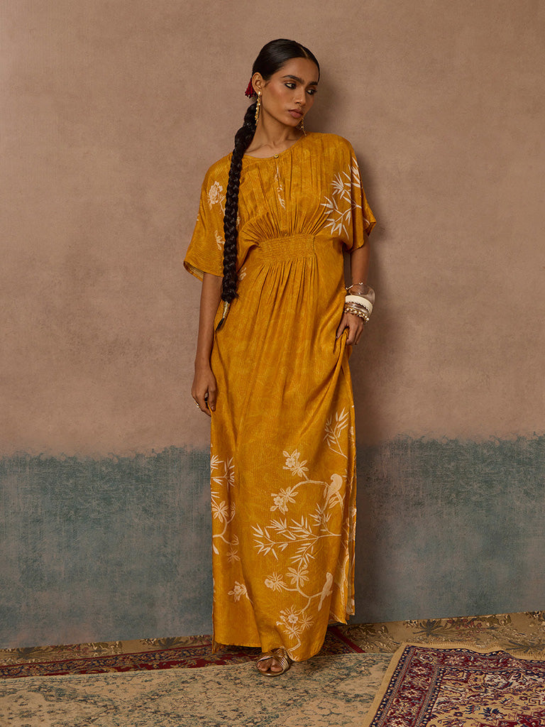 Botanical Design Mustard Kaftan