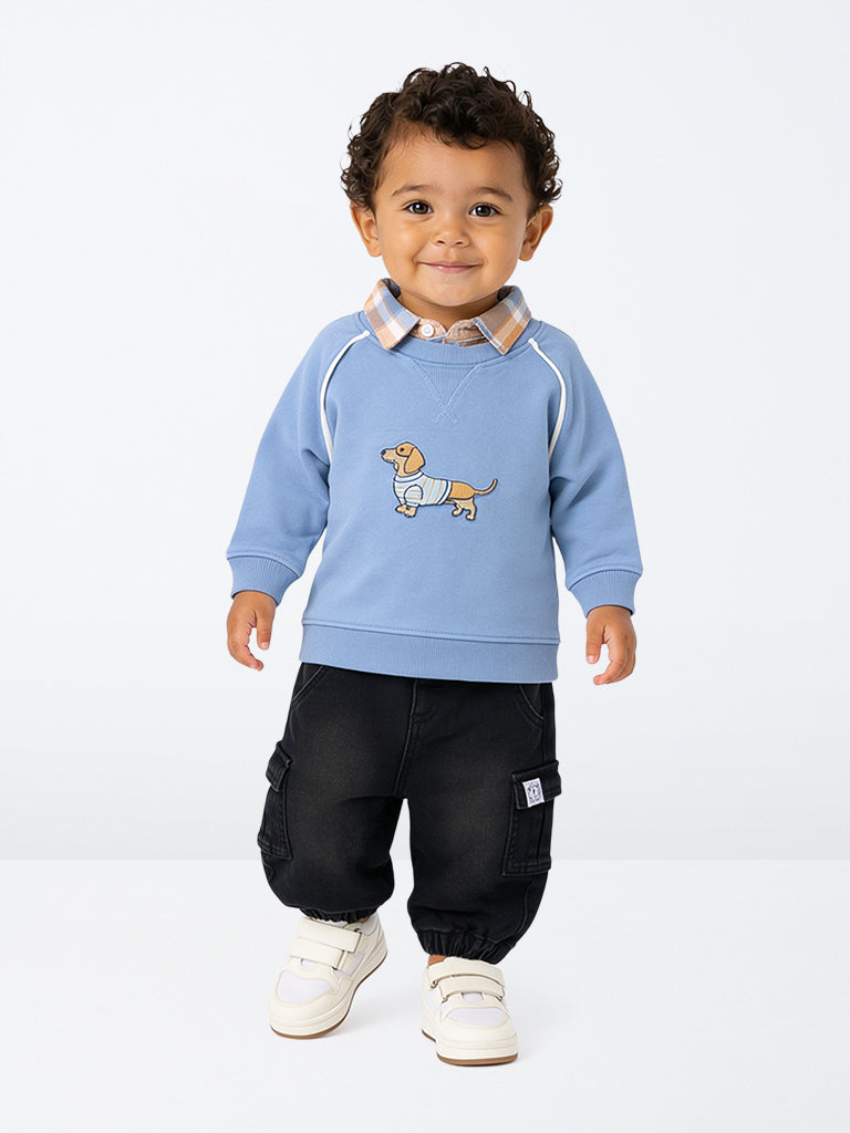 HOP Baby Boys Black Cargo-Style Denim Joggers